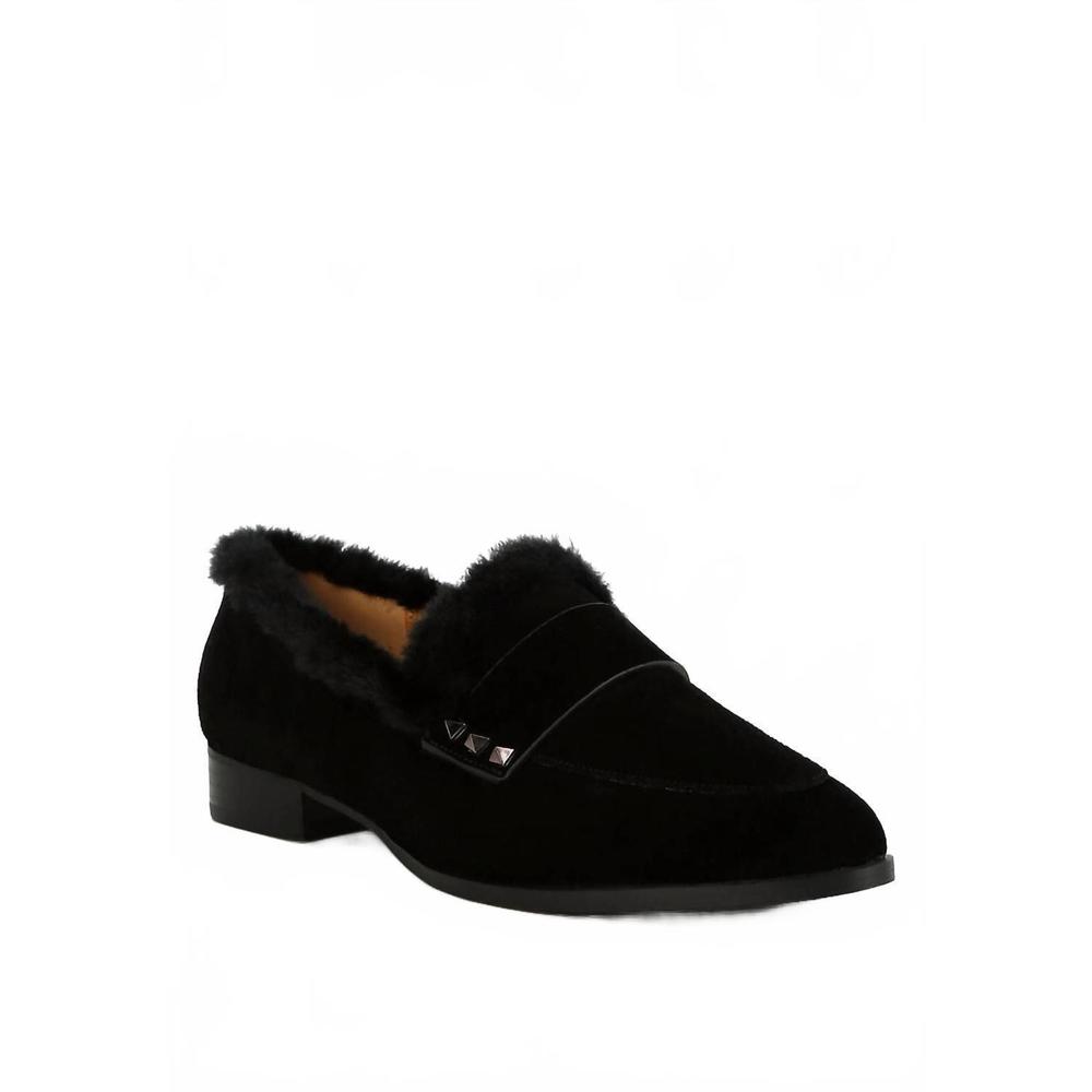 NEW RAG COMPANY women's allie fur trim suede loafers in black